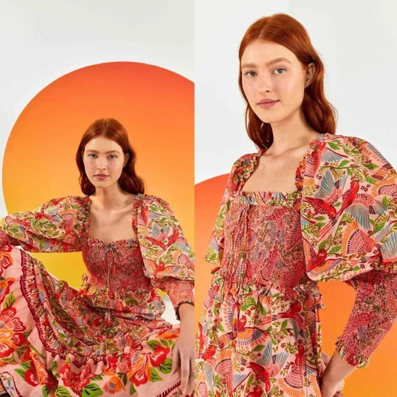 Anthropologie Farm Rio Macaw Flight Smocked Dress Size Medium NWOT $270 - Picture 13 of 16